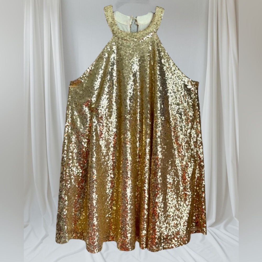 Gold Sequin A-line Festive Party Holiday Dress/Tunic| Size S